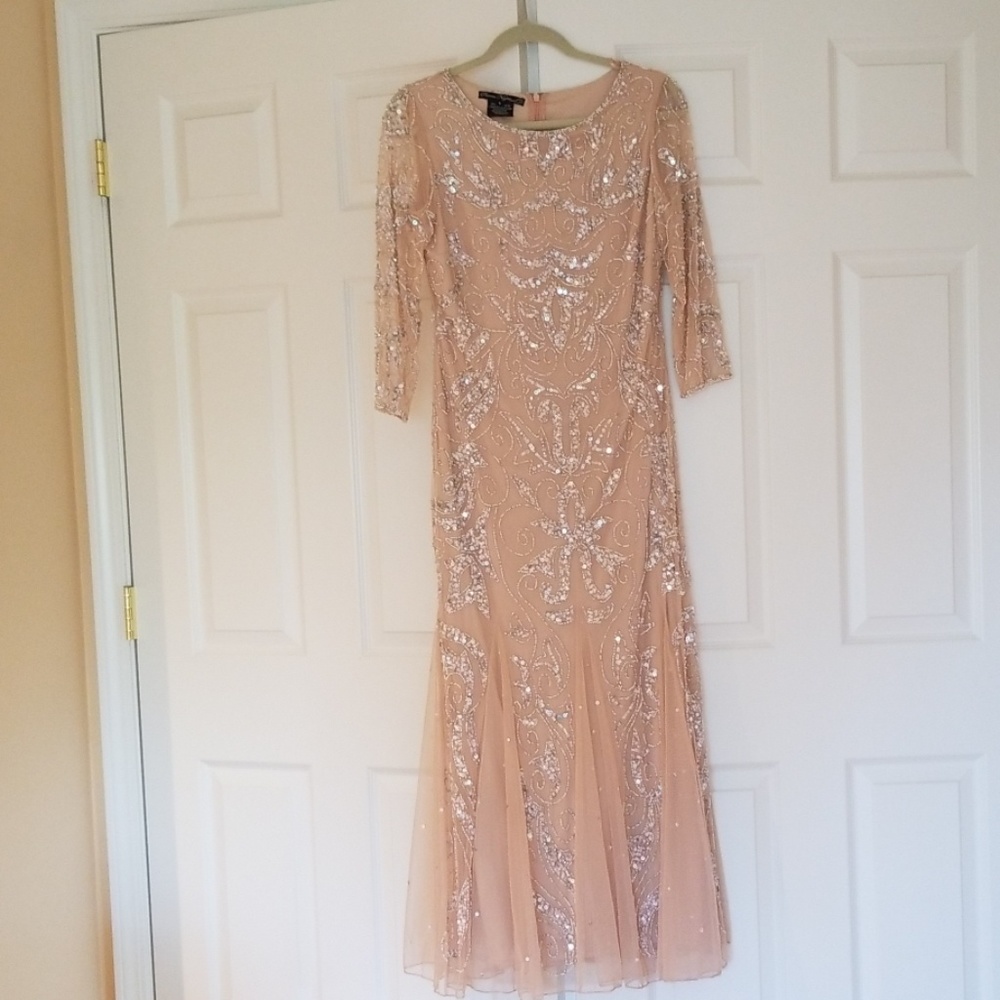 Pissarro nights  beaded sequin illusion sleeve dre